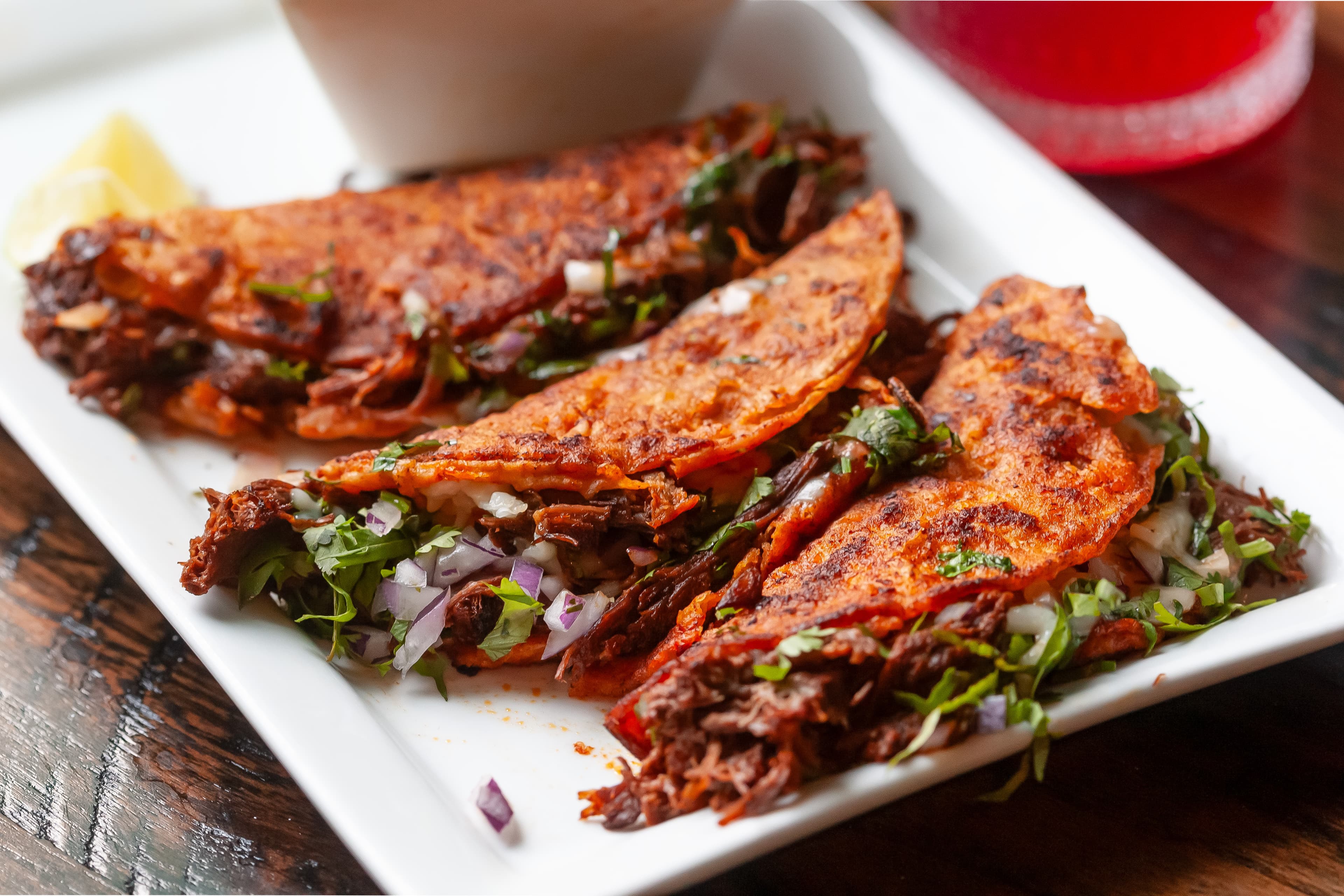 Quesabirria tacos close-up